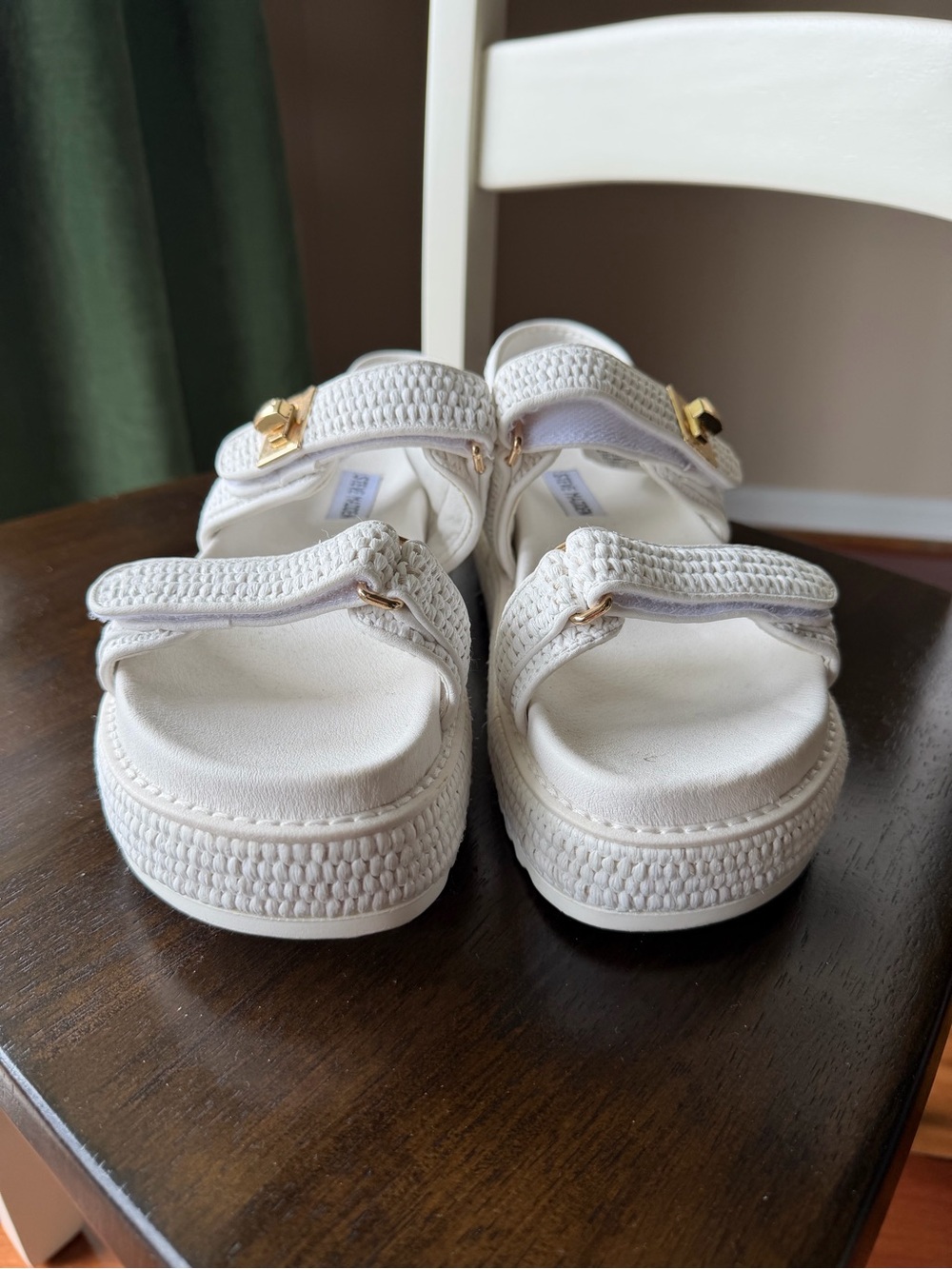 Steve Madden Cream Woven Platform Slide Sandals with Gold Accent - Picture 5 of 6